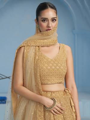 Beige sequins and thread embroidered georgette designer indian dress wedding lehenga choli 2