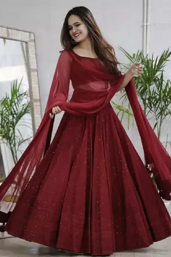 fabulous Maroon sequins and thread embroidered georgette fabric reception wear indian wedding designer lehenga dress