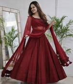 fabulous Maroon sequins and thread embroidered georgette fabric reception wear indian wedding designer lehenga dress