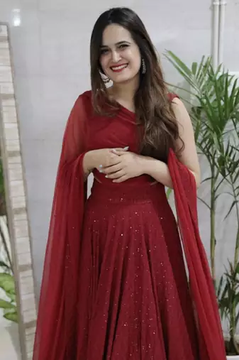 fabulous Maroon sequins and thread embroidered georgette fabric reception wear indian wedding designer lehenga dress