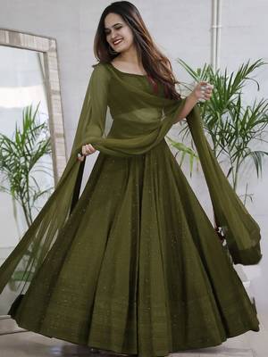 fabulous Mahendi Green sequins and thread embroidered georgette reception indian wedding mahendi lehenga choli dress 1