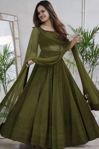 fabulous Mahendi Green sequins and thread embroidered georgette reception indian wedding mahendi lehenga choli dress