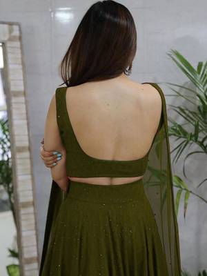 fabulous Mahendi Green sequins and thread embroidered georgette reception indian wedding mahendi lehenga choli dress 5