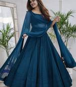 teal blue sequins & thread embroidered georgette fabric indian wedding lehenga dress