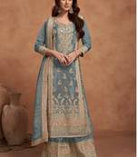 Multicolor heavy embroidered wear semi-stitched salwar suit