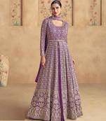 Lavender embroidery & sequins goergette gown suit - full stitched suit