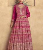 Pink embroidery & sequins goergette gown suit - full stitched suit