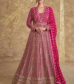 Pink embroidery & sequins goergette gown suit - full stitched suit