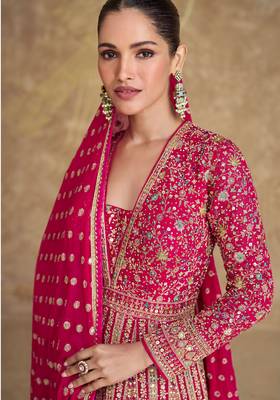 Pink embroidery & sequins goergette gown suit - full stitched suit 2