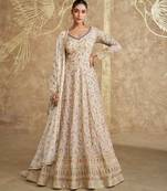 Beige embroidery & sequins goergette gown suit - full stitched suit