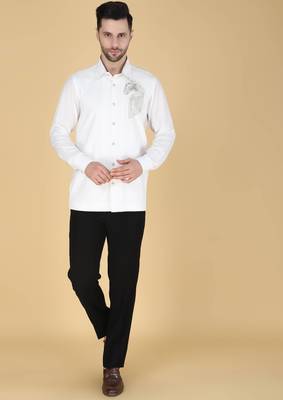 White hand embroidered Long sleeve shirt for men 2