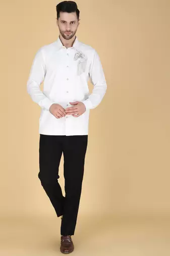 White hand embroidered Long sleeve shirt for men