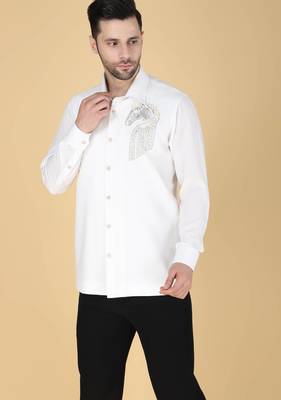 White hand embroidered Long sleeve shirt for men 3