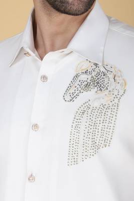 White hand embroidered Long sleeve shirt for men 4