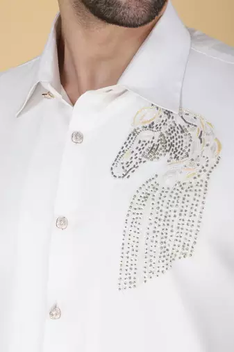 White hand embroidered Long sleeve shirt for men