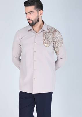 Grey hand embroidered Long sleeve shirt for men 1