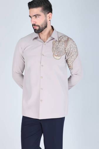 Grey hand embroidered Long sleeve shirt for men