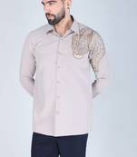 Grey hand embroidered Long sleeve shirt for men