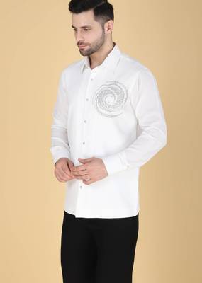 White hand embroidered Long sleeve shirt for men 1