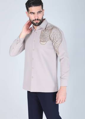 Grey hand embroidered Long sleeve shirt for men 2
