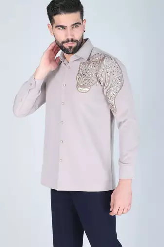 Grey hand embroidered Long sleeve shirt for men
