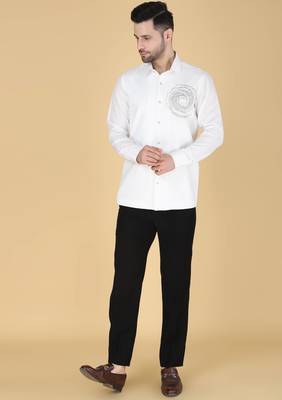 White hand embroidered Long sleeve shirt for men 2