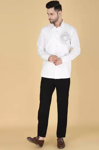 White hand embroidered Long sleeve shirt for men