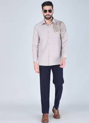 Grey hand embroidered Long sleeve shirt for men 3