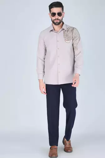 Grey hand embroidered Long sleeve shirt for men