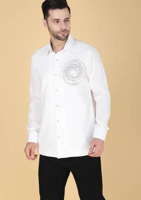 White hand embroidered Long sleeve shirt for men 3