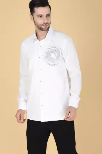 White hand embroidered Long sleeve shirt for men