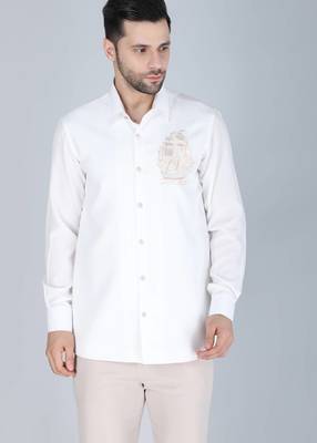 White hand embroidered Long sleeve shirt for men 1