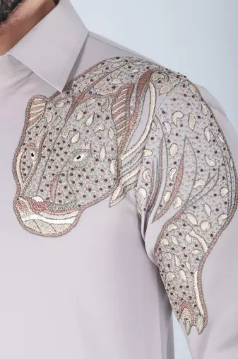 Grey hand embroidered Long sleeve shirt for men