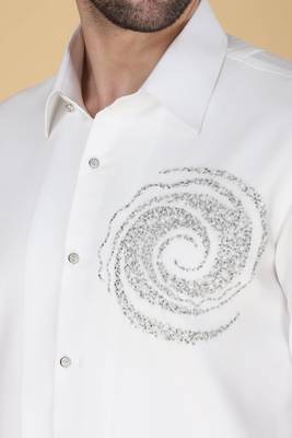 White hand embroidered Long sleeve shirt for men 4