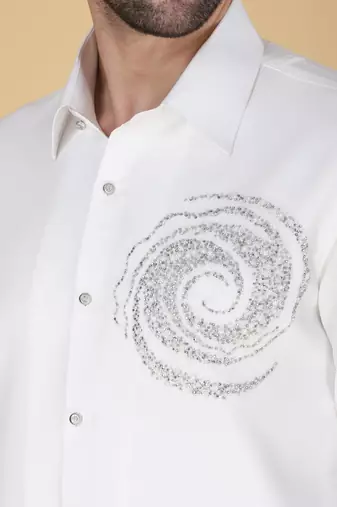 White hand embroidered Long sleeve shirt for men