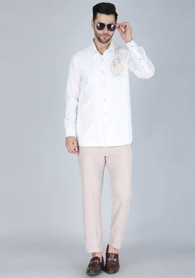 White hand embroidered Long sleeve shirt for men 2