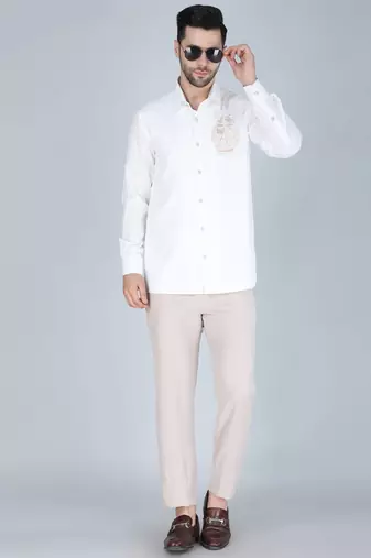 White hand embroidered Long sleeve shirt for men