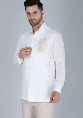 White hand embroidered Long sleeve shirt for men 3