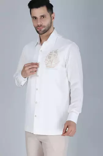 White hand embroidered Long sleeve shirt for men
