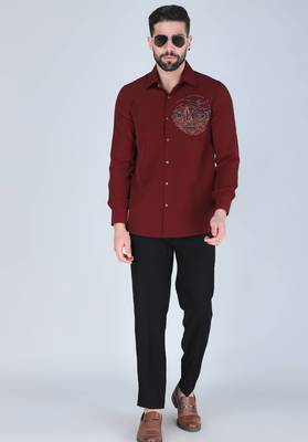 Maroon hand embroidered Long sleeve shirt for men 1