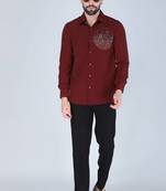 Maroon hand embroidered Long sleeve shirt for men