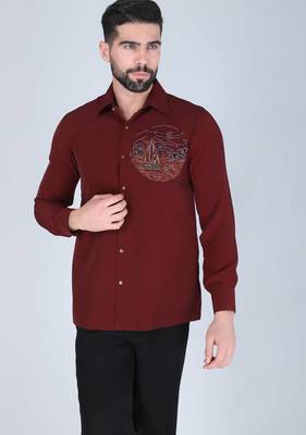 Maroon hand embroidered Long sleeve shirt for men 2