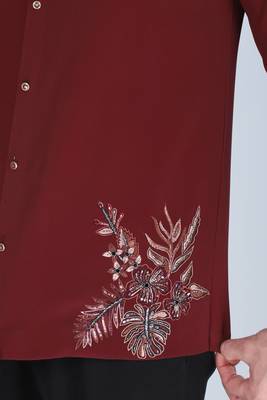 Maroon hand embroidered Long sleeve shirt for men 4