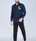 Navy blue hand embroidered Long sleeve shirt for men