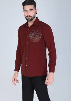 Maroon hand embroidered Long sleeve shirt for men 3