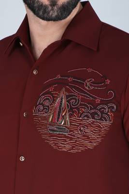 Maroon hand embroidered Long sleeve shirt for men 4