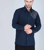 Navy blue hand embroidered Long sleeve shirt for men