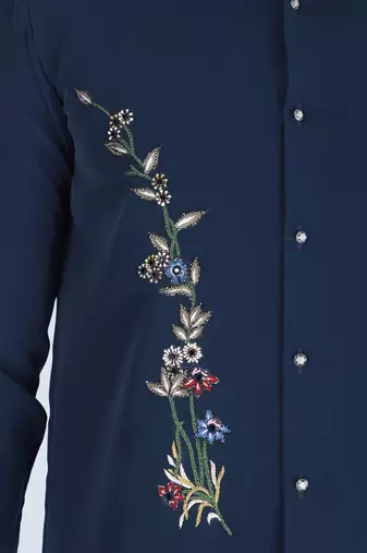 Navy blue hand embroidered Long sleeve shirt for men