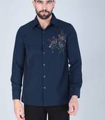 Navy blue hand embroidered Long sleeve shirt for men