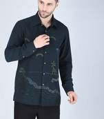 Teal green hand embroidered Long sleeve shirt for men